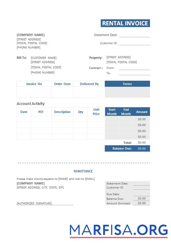 Downloadable Rental Invoice Template